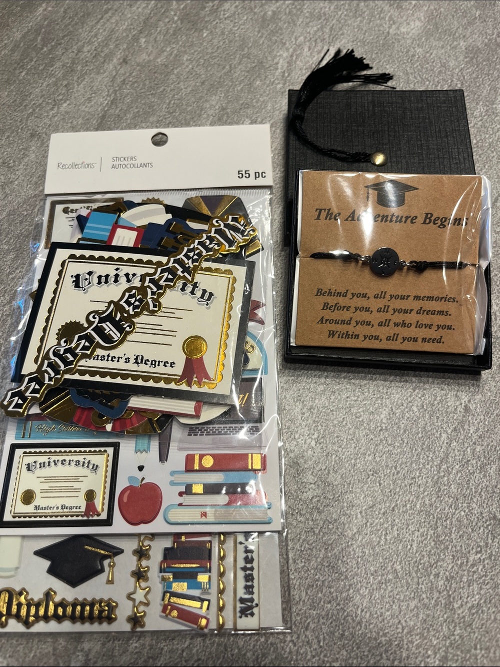Recollections Graduation Sticker Pack and Inspirational Bracelet Set - Black